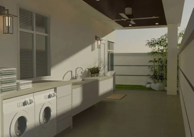 Dak jemuran luas semi terbuka