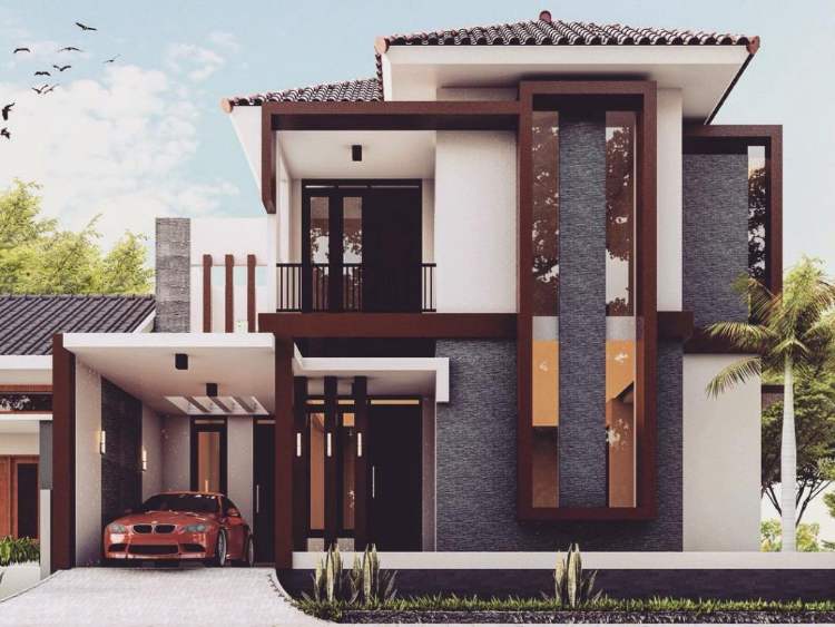 Rumah Minimalis Modern 2 Lantai dengan Garasi Atap Beton