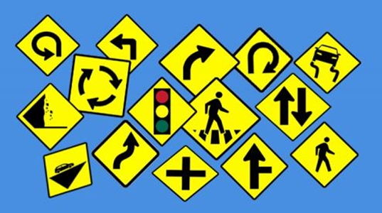 Berbagai rambu warna kuning